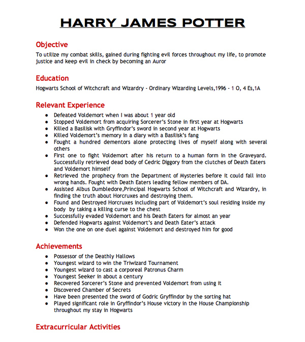 Harry Potter S Resume Pic